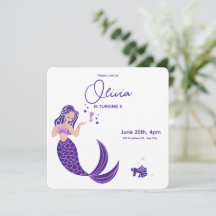 Purple Mermaid Minimalist Birthday Invitation