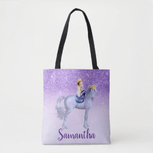 Purple Mermaid on Unicorn Personalized Tote Bag