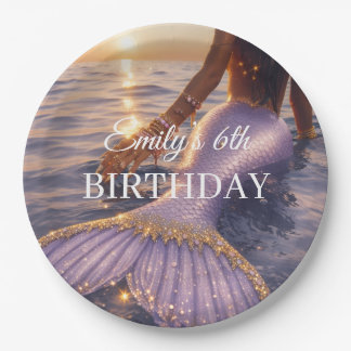 purple mermaid paper plates || customizable
