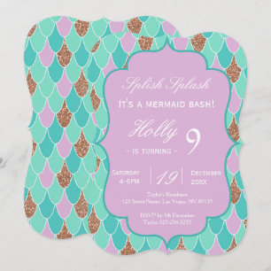 Purple Mermaid Party birthday invitation