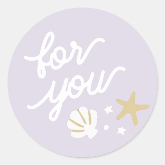 Purple Mermaid Party Seashells Personalized Favor Classic Round Sticker (Front)