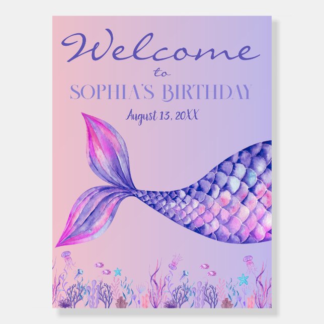 Purple Mermaid Party Welcome Sign (Front)