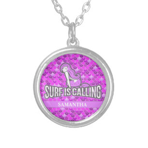 Purple Mermaid Personalised Silver Plated Necklace