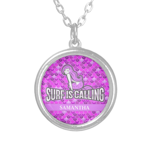 Purple Mermaid Personalised   Silver Plated Necklace (Front)