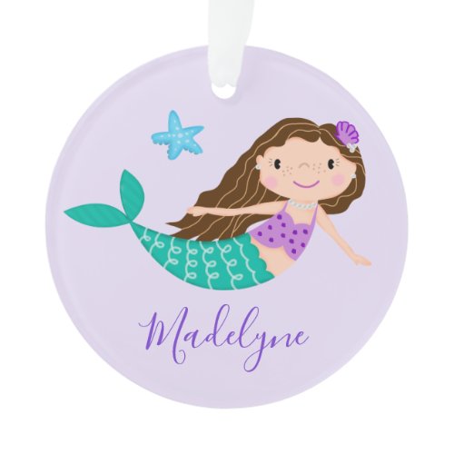 Purple Mermaid Personalized Script Name Ornament