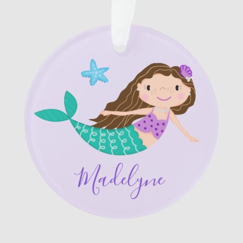 Purple Mermaid Personalized Script Name Ornament