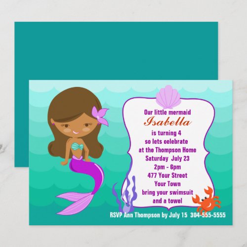 Purple Mermaid Pool Party Custom Invitations