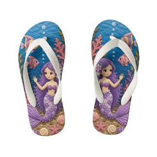 Purple Mermaid Quilt Kid's Flip Flops
