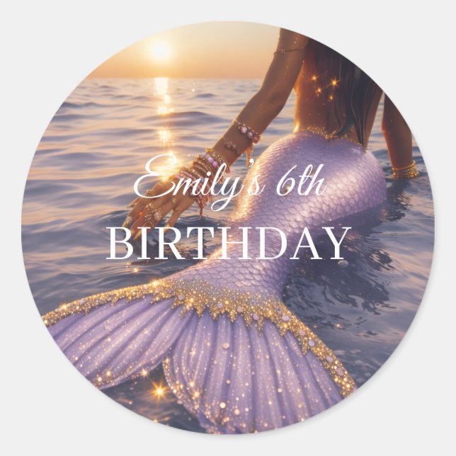 purple mermaid round stickers || customizable  (Front)