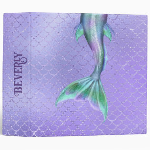 Purple Mermaid Scales and Tail Personalized 3 Ring Binder