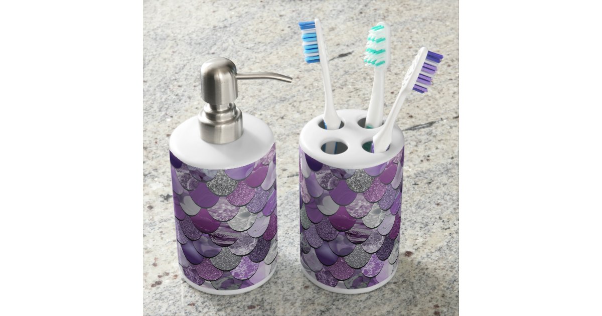 Purple Mermaid Scales Bathroom Accessories Bath Set Zazzle Purple Mermaid Scales Bathroom
