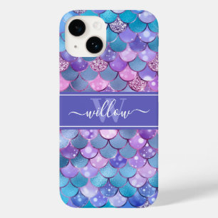 Purple Mermaid Scales Pattern Name Monogram Case-Mate iPhone 14 Case
