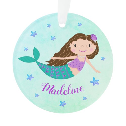 Purple Mermaid Script Name Aqua Ornament