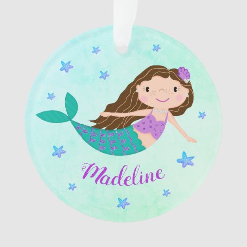 Purple Mermaid Script Name Aqua Ornament