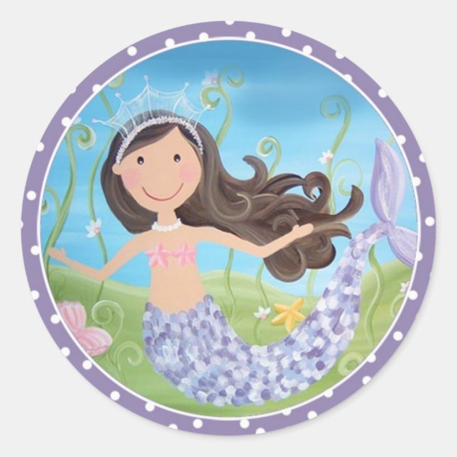 Purple Mermaid- (set sticker) Classic Round Sticker (Front)