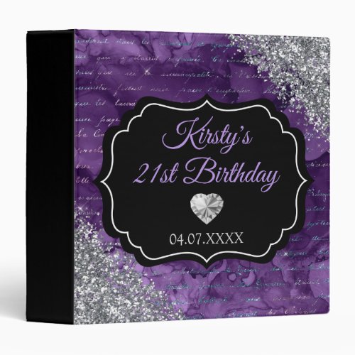 Purple Mermaid Silver Glitter Birthday Photo Album 3 Ring Binder