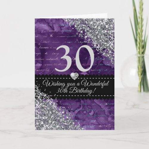 Purple Mermaid Silver Glitter Happy Birthday Card