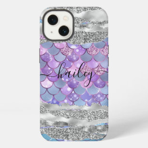 purple mermaid skin with silver glitter iPhone 13 case