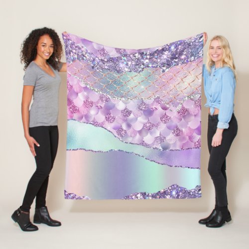 Purple Mermaid Sparkles Fleece Blanket