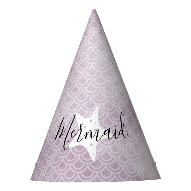 Purple Mermaid Starfish Birthday Party Hat (Front)