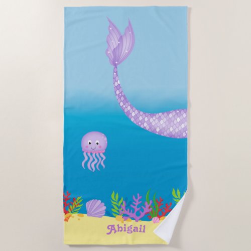 Purple Mermaid Tail Beach Towel