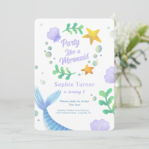 Purple Mermaid Tail Under The Sea Birthday Invitation