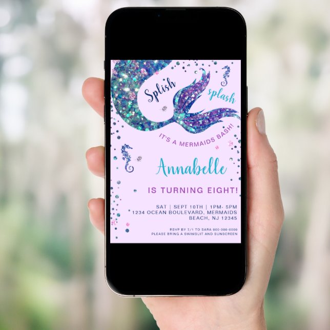 Purple Mermaid Tail Under The Sea Birthday  Invitation (Front Digital)