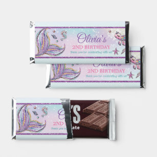 Purple Mermaid Tail Under the Sea Pool Birthday  Hershey Bar Favors