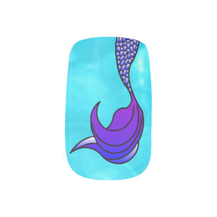 Purple mermaid tail with blue background minx nail art