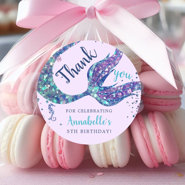 Purple Mermaid Thank You Favor  Classic Round Sticker (Creator Uploaded)