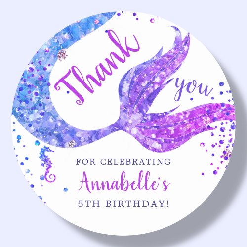 Purple Mermaid Thank You Favor  Classic Round Sticker