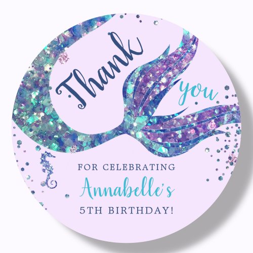 Purple Mermaid Thank You Favor  Classic Round Sticker
