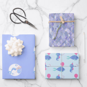 Purple Mermaid Theme Kids Birthday Party Wrapping Paper Sheets