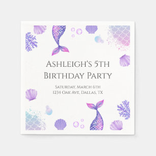 Purple Mermaid Themed Birthday Party Napkins