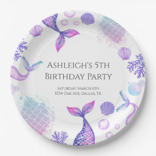 Purple Mermaid Themed Birthday Party Paper Plates