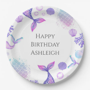 Purple Mermaid Themed Birthday Party Paper Plates