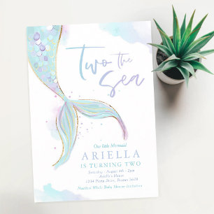 Purple Mermaid Two The Sea 2nd Birthday Invitation