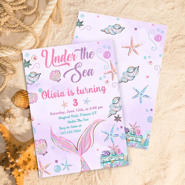 Purple Mermaid Under The Sea Birthday Invitation (Creator Uploaded)