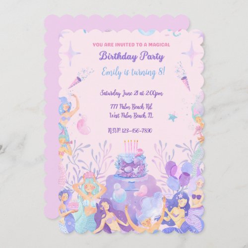 Purple Mermaid Under the Sea Birthday  Invitation