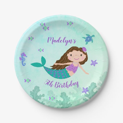 Purple Mermaid Under The Sea Birthday Paper Plates