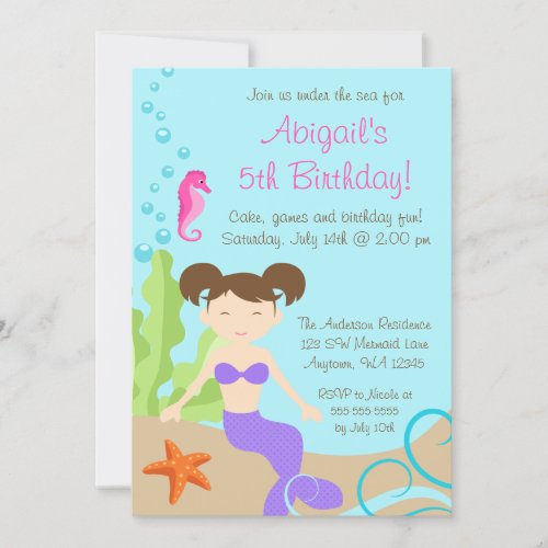 Purple Mermaid Under The Sea Birthday Party Personalized Invitation