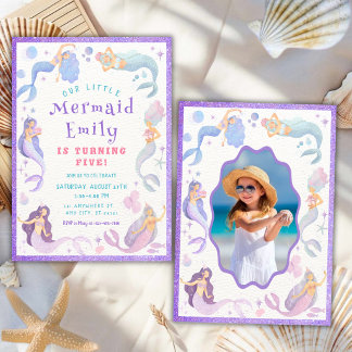 Purple Mermaid Under the Sea Girls Birthday Invitation