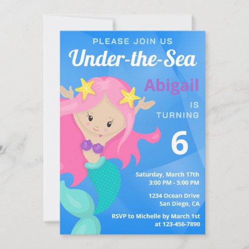 Purple Mermaid Under the Sea Teal Birthday Party Invitation