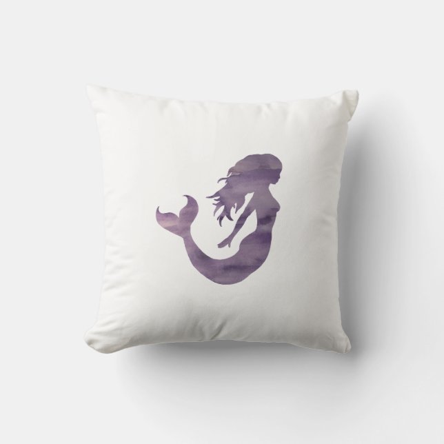 Purple Mermaid Watercolor - Beach Life - Pillow (Front)