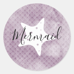 Purple Mermaid with Starfish Birthday Stickers