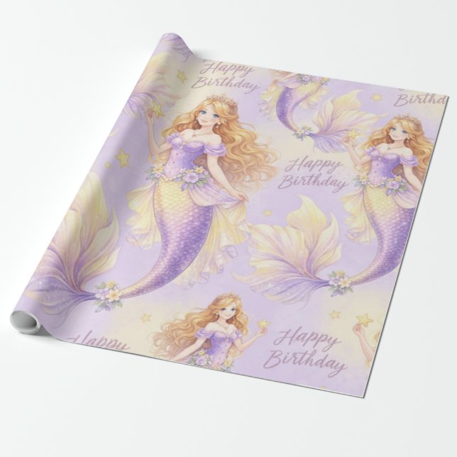Purple mermaid  wrapping paper (Unrolled)