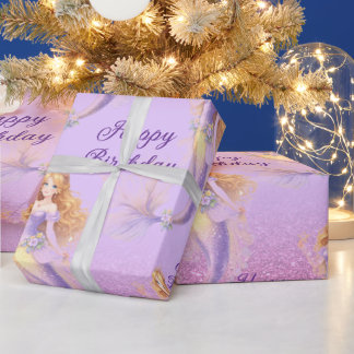 Purple mermaid wrapping paper