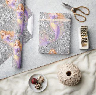 Purple mermaid wrapping paper