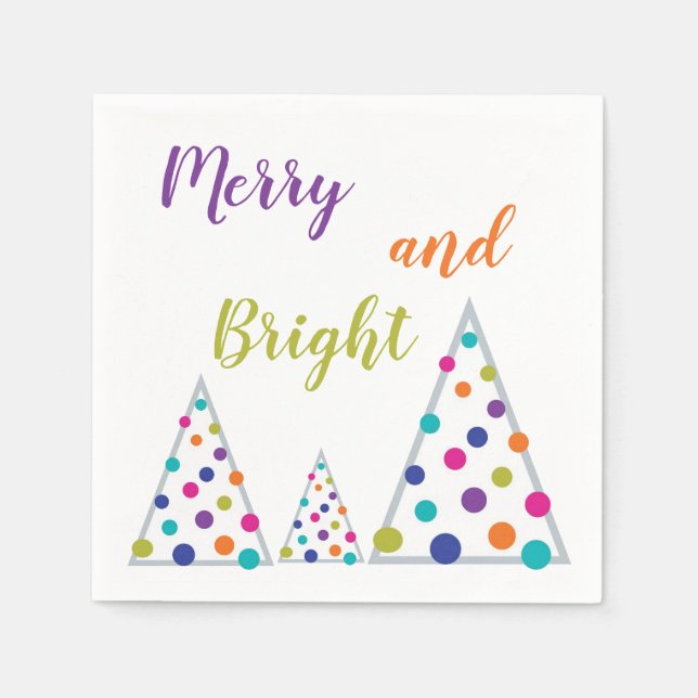 Purple Merry and Bright Christmas Tree Napkins (Front)