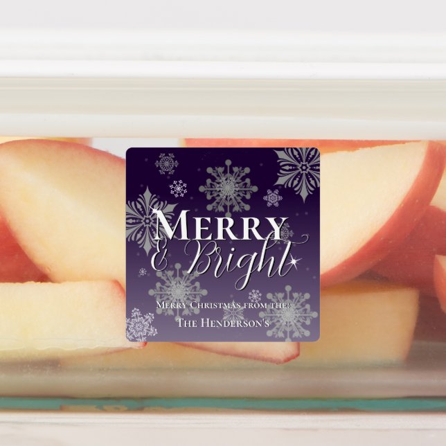 Purple Merry and Bright Snowflake Christmas Baking Labels (Affixed)